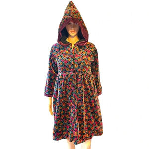 VTG  Black Parrot Polartec Cottagecore Floral Velvet Dress Jacket Girl Women M10